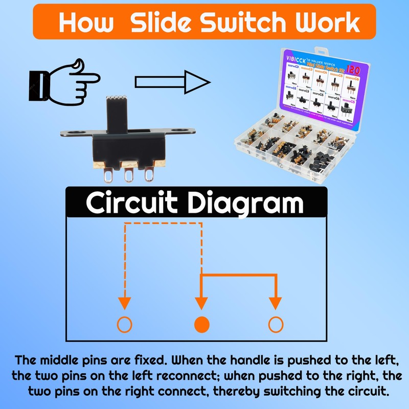 120PCS 10Values SPDT Micro Mini Slide Switch Kit 1p2t Toggle