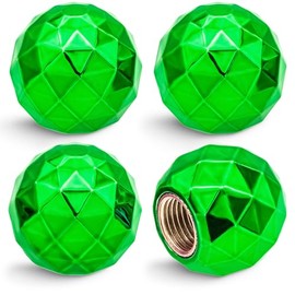 MEAJOO 4PCS Sparkle Ball Style Tire Valve Stem Caps, Air Caps Cover, with Rubber O-Ring, Palstic Air Leakproof Valve Caps Cover fits Cars, Trucks, Bikes, Motorcycles, Bicycles Tire Caps(Green)