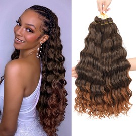 MLETULIPS Curly Crochet Braiding Hair Extensions Deep Wave Braiding Hair Ocean Wave Crochet Hair Soft Synthetic Bohemian Curly Water Wave Crochet Braids for Women (T30#, 20 inch/6 pack)