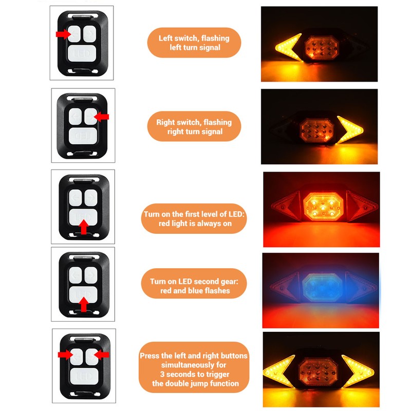 Wireless Remote Control Rear Tail Light USB Charging Bike Turn