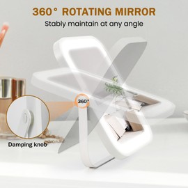 Vanity Mirror with Lights, 8" x 10" Lighted Vanity Mirror with 3-Color Dimmable LED, HD Professional Mirror with Lights, 360° Rotation, Portable Makeup Mirror for Bedroom, Travel, No Battery (White)