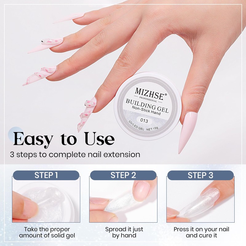 MIZHSE Solid Builder Gel, Aurora White 3D Gel Nail Art