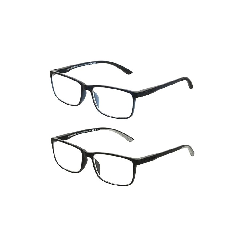 Foster Grant Men's Tatum 2-Pack Rectangle Reading Glasses, Navy, Black,