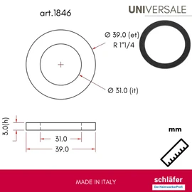 Schläfer 1846 | 10 Pieces - Universal Hydraulic Rubber Seal for Siphon 1 Inch 1/4 Kitchen Sink, 3 mm Height, Flat Seal Compatible with Lira, Washer for Drain Pipe of Bathroom Sink