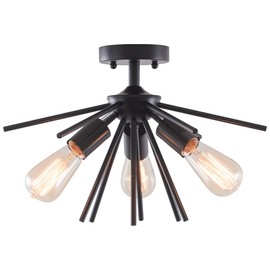 VILUXY Modern Black Flush Mount Ceiling Light Fixture Sputnik Semi Ceiling Lamps 3-Light Mid Century for Hallway Entryway Dining Room Bedroom Living Room