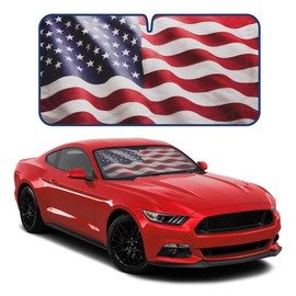 Motor Trend USA Americana Flag Car Windshield Sun Shade for Car Window, Foldable Car Sun Shade with Patriotic Graphic, Collapsible Sun Visor Sunshade for Car Windshield (Medium 65" x 33")
