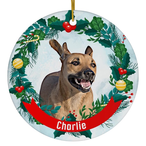 Green Laurel Wreath Design with Yellow Mountain Cur Personalized Name
