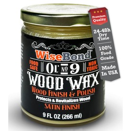 WiseBond Ol’ No.9 Wood Finish Wax Oil 9oz, Citrus Scented Polish Food Safe Conditioner, Waterproof Wooden Tables, Hardwood, Cutting Board, Bowl, Non-Toxic Restore, Protect