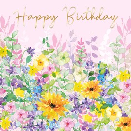 Stunning Ladies Happy Birthday Card Colourful Flowers with Pretty Gold Foil Detailing