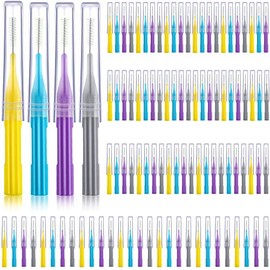 Patelai Juego de 100 cepillos interdentales, púas limpiadoras suaves con tapa, herramienta de limpieza de huecos de dientes de varios tamaños para cui