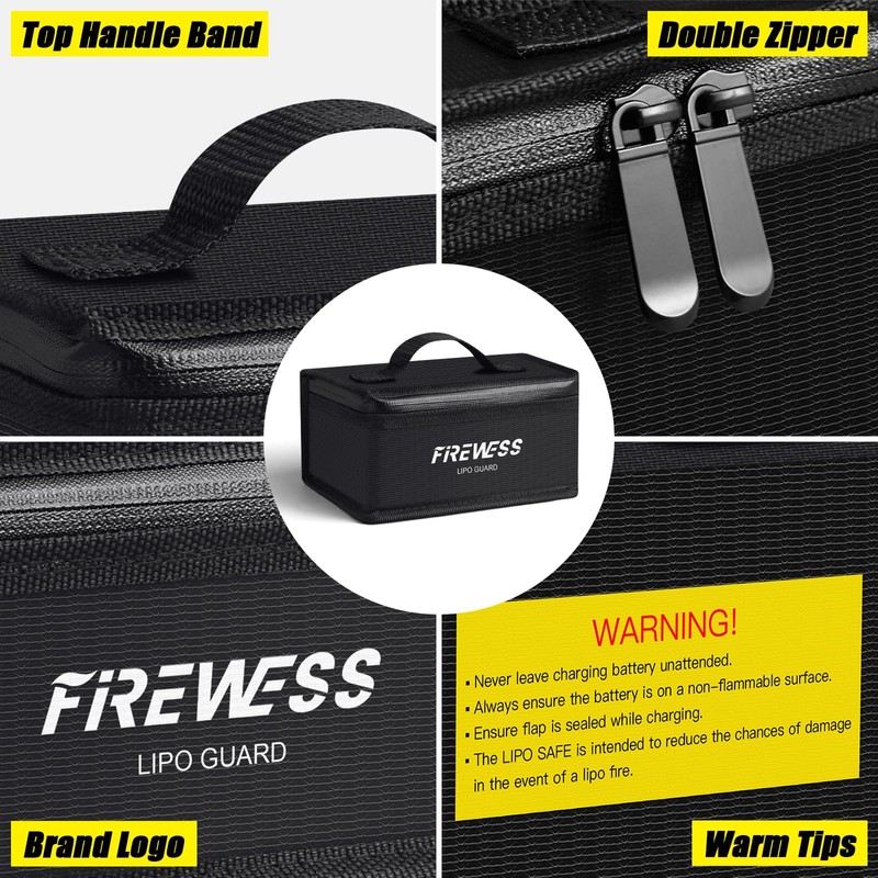 2pack Lipo Battery Safe Bag, Fireproof Explosionproof Safe Pouch, Large