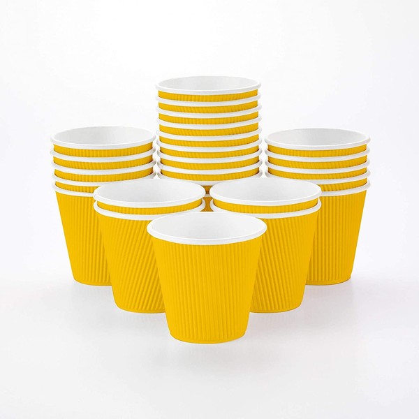 Insulated Paper Coffee Cups - Ripple Wall - Yellow - 8 oz - 500ct Box - MATCHING LIDS SOLD SEPARATELY: RWA0360B, RWA0360W, RWA0328LG, RWA0328GR, RWA0328HP, RWA0283W, RWA0283B