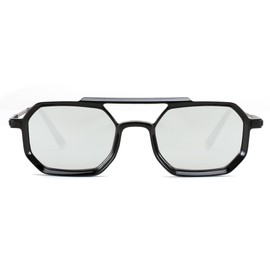 FEISEDY Retro 70s Glasses Polarised Women Men Vintage Sunglasses Metal Frame with Double Bridge UV400 Protection B0137, Silver mirrored