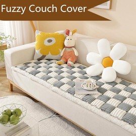 VISTABLUE Fuzzy Couch Covers for Pets, Couch Protector for Dogs Garden Chic Cotton Protective Couch Cover, Pet Mat Bed Couch Cover (Grey, 27.6 x 70.9in)