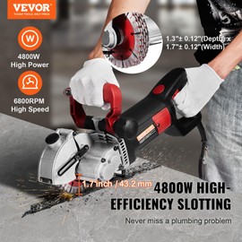 VEVOR Wall Chaser Concrete Cutter 4800W (with 5 X 5" Saw Blades Dustproof and Line Infrared Sighting) for Marble Concrete Granite and Bricks Walls