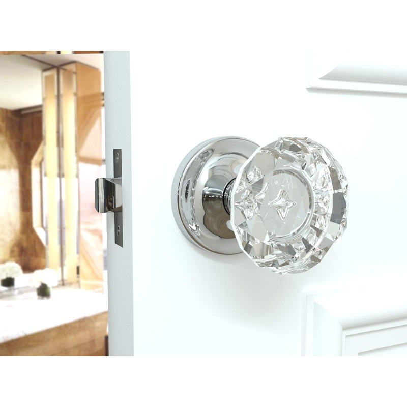 Privacy Diamond Round Brilliant Crystal Door Knobs Polished Chrome Round