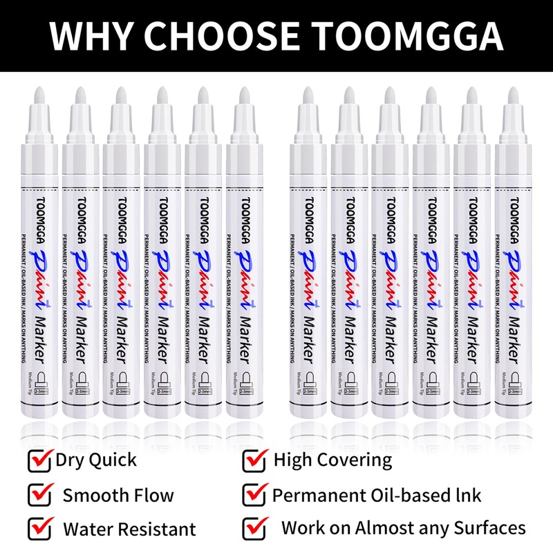 White Paint Pens Permanent Paint Markers - 12 Pack Oil