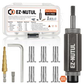 Multi-Grip Rivet Nut Installation Tool Set Pre-Bulbed Shank Flat Head Threaded Insert Nut Plus Nuts Assortment Kit Cross Rivnut for Construction Industrial (1/4-20(Plus Nut Tool-6pcs, Stainless))