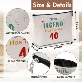 heiyihe 40th Birthday Gifts for Women, This Legend Has Turned 40 Makeup Bag, Small Cosmetic Bag, Christmas Birthday Gifts for Women Girls Friends, Waterproof Canvas Makeup Bag Travel Essentials-D02