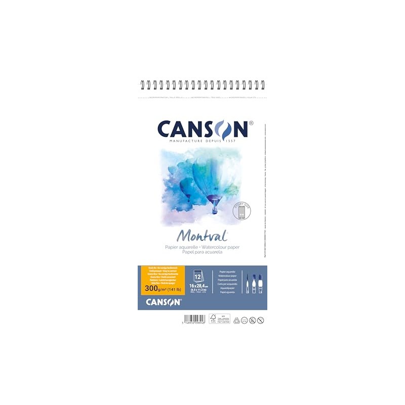 CANSON Montval Watercolour Paper Spiral Pad, Fine Grain, 300 gsm,