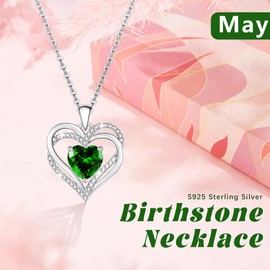 BAYLAY Emerald Necklace for Women - Gifts for Wife, Gifts for Grandma, Gifts for Mom,S925 Sterling Silver Birthstone Necklace Rose Flower Pendant Necklace Mothers Day Christmas Gifts for Women