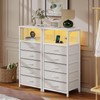 Seventable Nightstand with 5 Fabric Drawers, Bedside Table with Charging