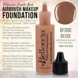 Belloccio's Professional Cosmetic Airbrush Makeup Foundation 1/2oz Bottle: Beige- Light-medium Pink Undertones