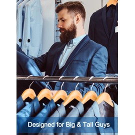 HOUSE DAY 19'' Extra Wide Shoulder Wooden Hangers 6 Pack, Premium Large Wood Suit Hangers With Non Slip Pant Holder, Wide Shoulder Hangers for Suits, Coats, Jackets, Heavy Wide Clothes Hanger, Natural