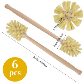 6 Pcs Bottle Brush, Natural Wood Dish Brush Scrub Brush with Long Beechwood Handle Bristles for Cleaning Bottles Mugs Jars Glasses Dishes Vases Pitchers, 13.78 x 2.6 Inches