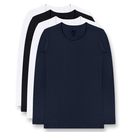 Brix Girls' Long Sleeve Tees - 100% Cotton Tagless 4 -Pack Crew Neck Super Soft Cotton T Shirts. (US, Age, 14 Years, 16 Years, Black, Navy, White x 2)