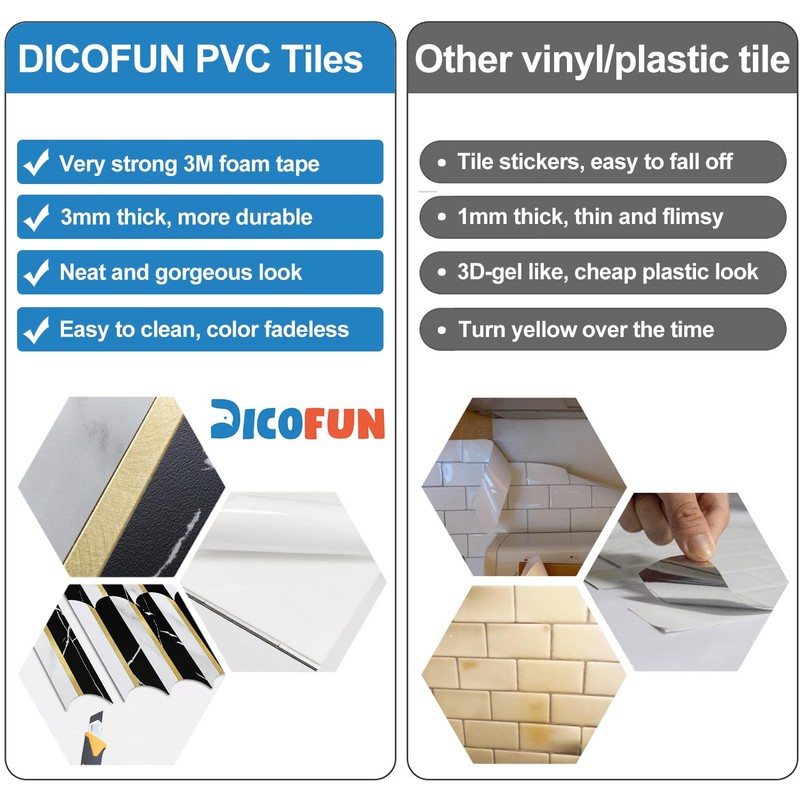 DICOFUN 1 Sheet Black & White Peel and Stick Backsplash