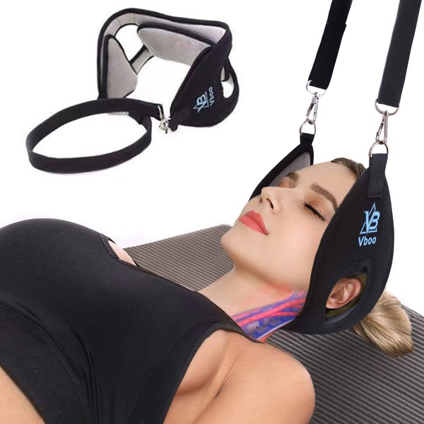 VBoo Neck Head Traction Hammock Device, Neck Cervical Traction Devices with Detachable & Holes for Ear Design, Stretcher for Helping Neck Head Pain Relief by Using with Door and Railing.