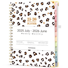 Forvencer Academic 2025-2026 Planner, July 2025- Jun 2026, Hardcover Weekly Monthly Planner, Teacher Planning Agenda Book for Women, 8.5”x 11”, Calender with Tabs for School Office,Leopard