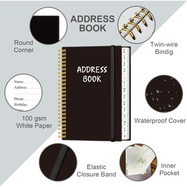 Address Book with Alphabetical Tabs - Telephone & Address Book with Address Contacts, Special Date, Phone, Birthday & Internet Login Password for Home and Office, 4.3" x 6.2", Black