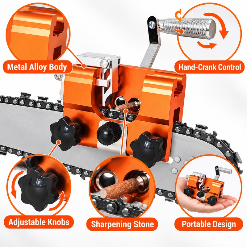 Portable Chainsaw Sharpener Jig, Manual Hand-Crank Chain Saw Sharpening Tool
