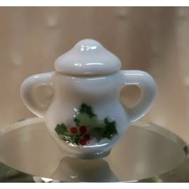 Royal Miniatures MINIATURE DOLLHOUSE OR ROOM BOX CHRISTMAS SUGAR BOWL W/ HOLLY LEAVES & BERRIERS