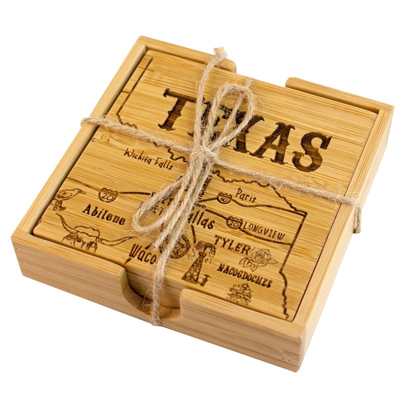Totally Bamboo Texas State Puzzle 4 Piece Bamboo Coaster Set