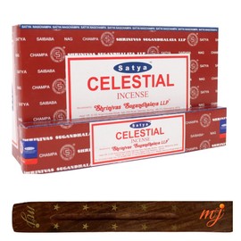 Original Satya Nag Champa Celestial Incense Sticks | with M&J incense sticks holder | Full Box | for Aromatherapy, Spa, Yoga, Weddings, Meditation, Healing, Positivity and Relaxation