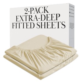 Southshore Fine Living, Inc. Two-Pack Deep Pocket Fitted Sheets, Queen Size, 21" Deep Queen Fitted Sheet Only, with Extra Depth to Fit Toppers and Deep Mattresses, 2-Pack, Cream