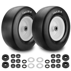 【UPGRADED】13x5.00-6 Flat Free Lawn Mower Tire and Wheel, 13x5.00-6 Zero Turn Mower Front Solid Tire With 3/4" & 5/8" Grease Bushing and 3.25"-5.9" Adjustable Centered Hub by Cenipar