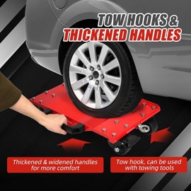 4pcs Car Dolly Tow Hooks, Brakes, Moving Cars Trucks, 8000lbs, Sidebar Handles