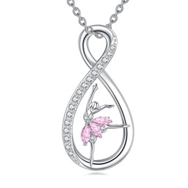 LUHE Dancing Girls Necklace for Women Sterling Silver Ballet Necklace Jewelry Dance Pendant Gifts for Women Girls, Sterling Silver, Cubic Zirconia