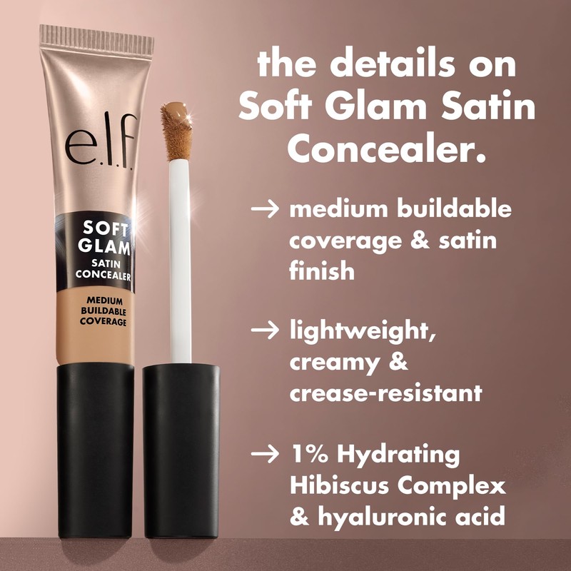 e.l.f. Soft Glam Satin Concealer, Medium Coverage for Blemishes &