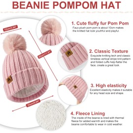 Xnova Hat and Scarf Set for Women Ladies 5Pcs,Winter Knitted Warm Beanie Hat Long Scarf Touch Screen Thermal Gloves Socks Plush Ear Warmers Sets Girls Men for Outdoors Ski(Pink,One size)