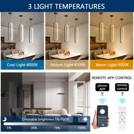 dolria Modern Ring Chandelier LED Dimmable Ceiling Light for Living Room Kitchen Island Staircaes Black