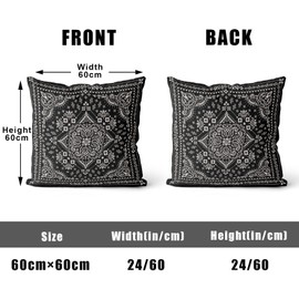 XPHZZL Pack of 2 Soft Decorative Cushion Covers 60 x 60 cm - Square Throw Pillow Covers Boho Style Ethnic Pillowcases for Home Decor Sofa Bedroom Car with Invisible Zipper 24 x 24 Inch - Black