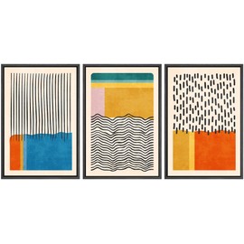 SIGNWIN Framed Canvas Print Wall Art Set Mid-Century Vibrant Color Block Collage Abstract Geometric Illustrations Graffiti & Street Art Modern Art for Living Room, Bedroom, Office - 16"x24"x3 Black