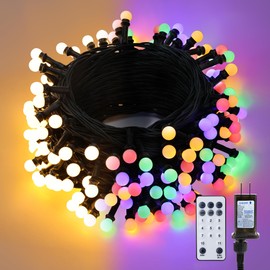 Brizled Christmas Lights, 66ft 200 LED Color Changing String Lights, Warm White & Colored Christmas Lights, Dimmable Berry String Lights, Connectable Remote Globe Lights String for Xmas Tree Party