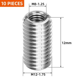 MewuDecor M8-1.25 Female to M12-1.75 Male Threaded Insert Reducing Nut 12mm, Insert Nut Screw Reducer Conversion, Stainless Steel, 10 PCS