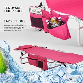 VINGLI Oversized Tanning Chair with Face Hole & Carrying Bag, Beach Lounge Chair Outdoor for Adults, Folding Lounge Chair for Sun Tanning, Laying Out Chairs for Tanning Lounger Outside (Pink)